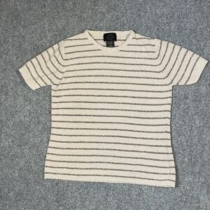 Moda‎ Seta Knit Top Womens Small Beige Brown Striped Silk Blend Short Sleeve